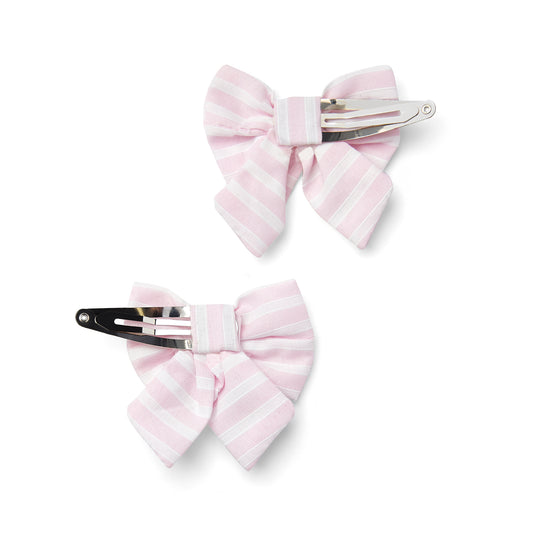 PRE ORDER Little A Baby Girls Pink Seersucker Bow Hairclips Afia