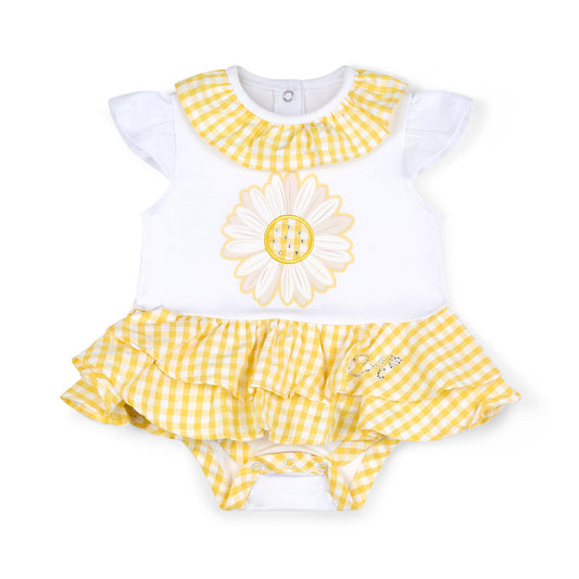 PRE ORDER Little A Baby Girls White Daisy Romper with Seersucker Frills Billie