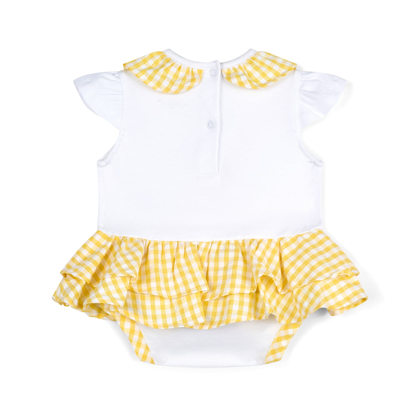 PRE ORDER Little A Baby Girls White Daisy Romper with Seersucker Frills Billie