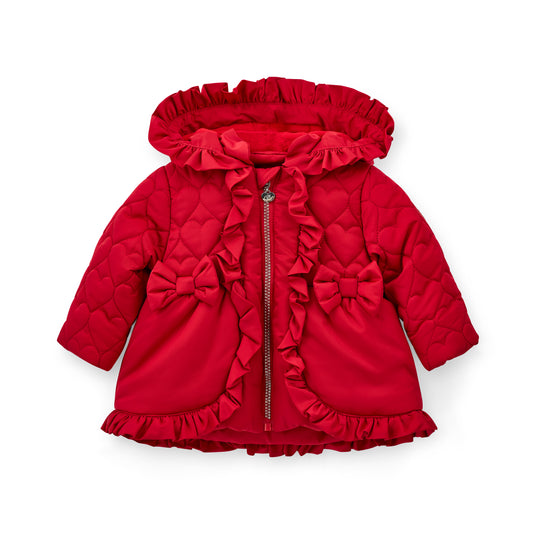 Little A Red Heart Frill Hooded Jacket Kaia
