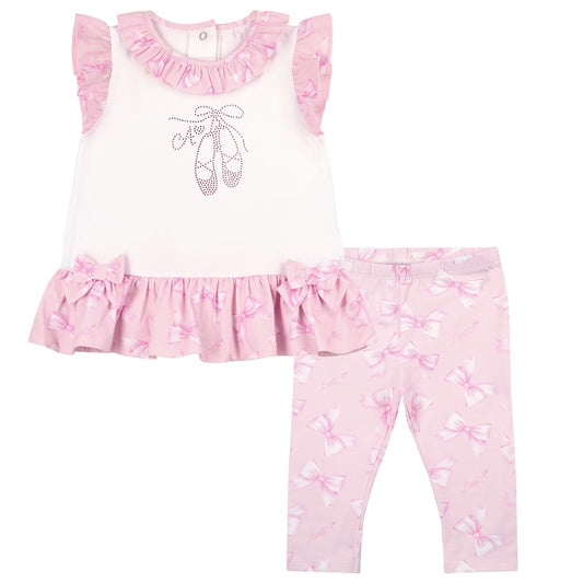 Little A White Bow Print Legging Set Oriana