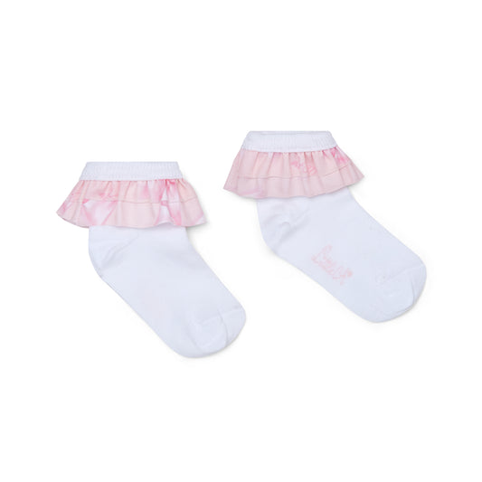 Little A White Bow Printed Frill Socks Odette