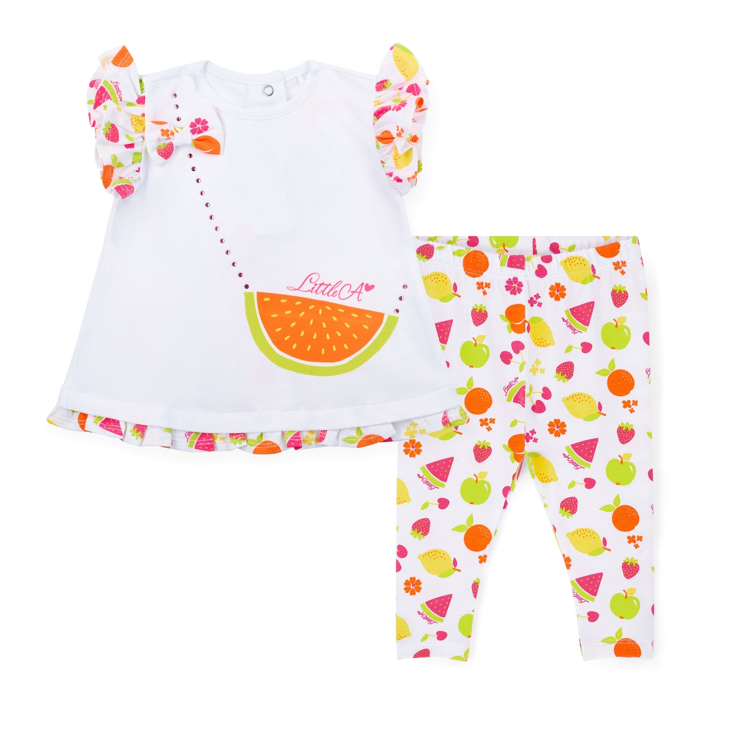 PRE ORDER Little A White Fruit Printed Legging Set Palmer