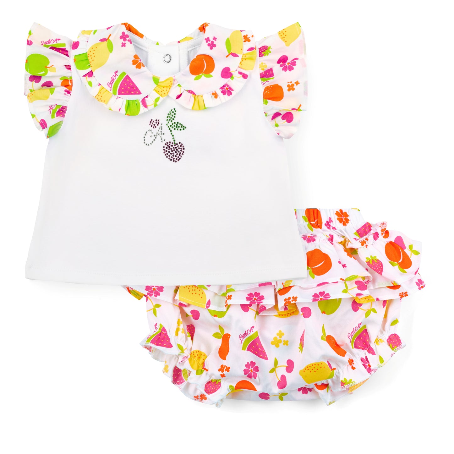 PRE ORDER Little A White Fruit Printed Jam Pant Set Pippa