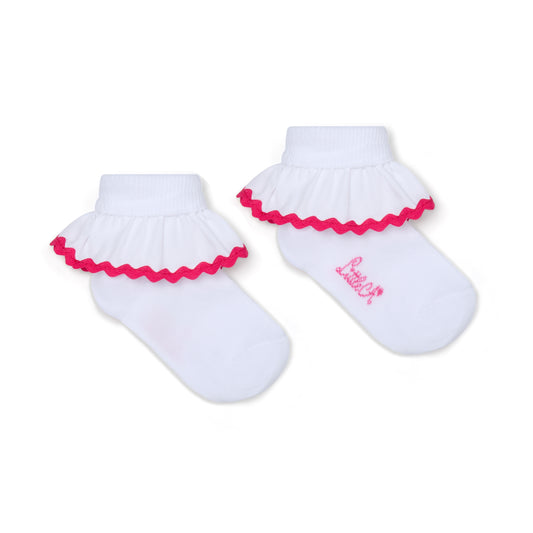 PRE ORDER Little A White Ric Rac Frill Ankle Sock Paige