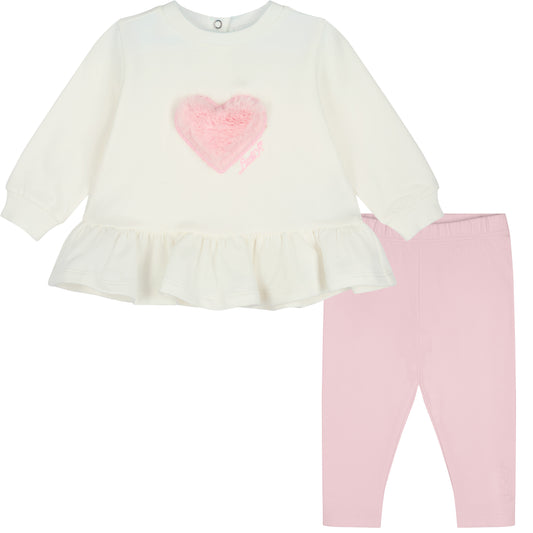 PRE ORDER Little A Baby Girls Pink Fur Heart Legging Set Demi