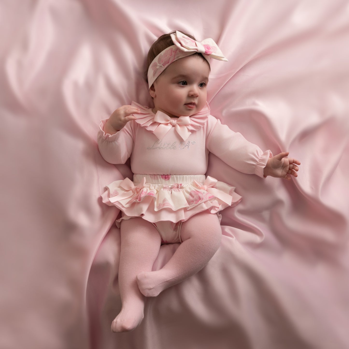 PRE ORDER Little A Girls Pink Rose Print Pant Set Deena