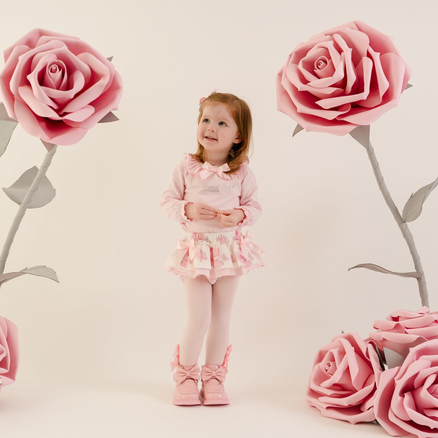 PRE ORDER Little A Girls Pink Rose Print Pant Set Deena