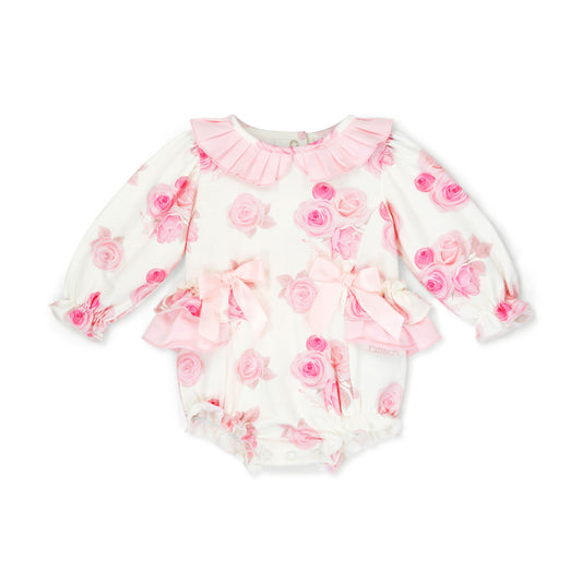 Little A Girls White Rose Print Romper Della