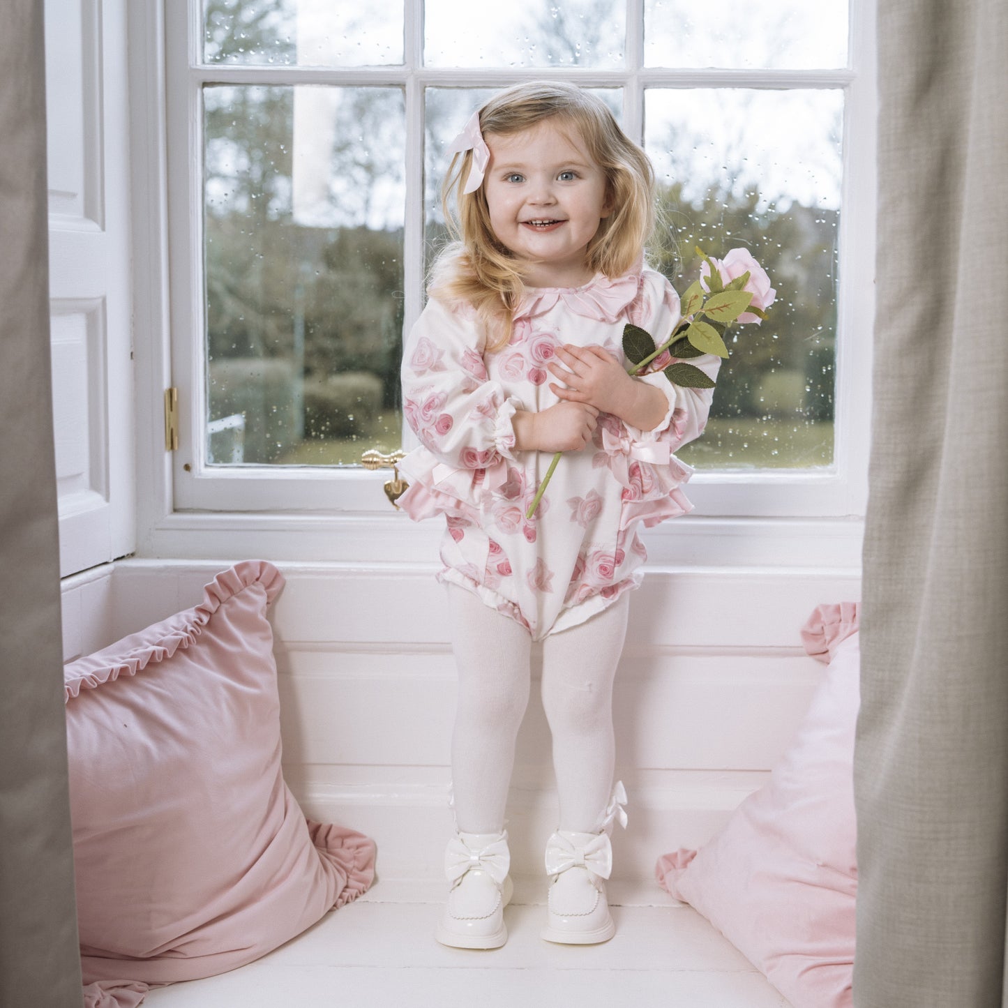 PRE ORDER Little A Girls White Rose Print Romper Della