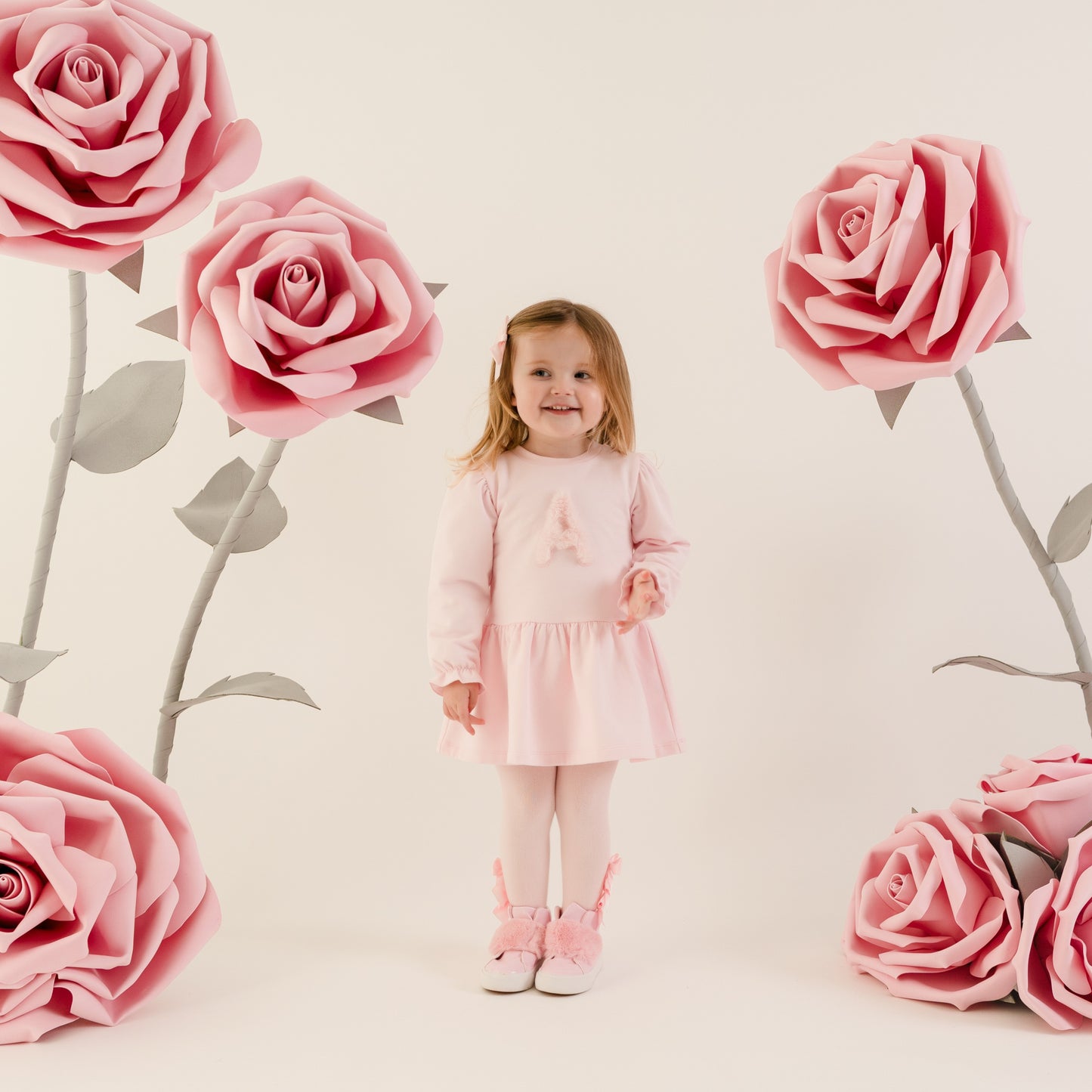 PRE ORDER Little A Baby Girls Pink Fur Initial Dress Dream