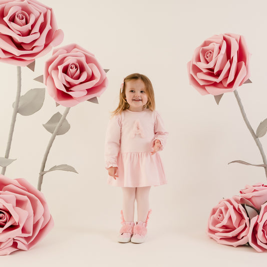 PRE ORDER Little A Baby Girls Pink Fur Initial Dress Dream