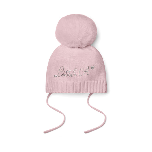 PRE ORDER Little A Girls Pink Knitted Pom Pom Hat Diamond