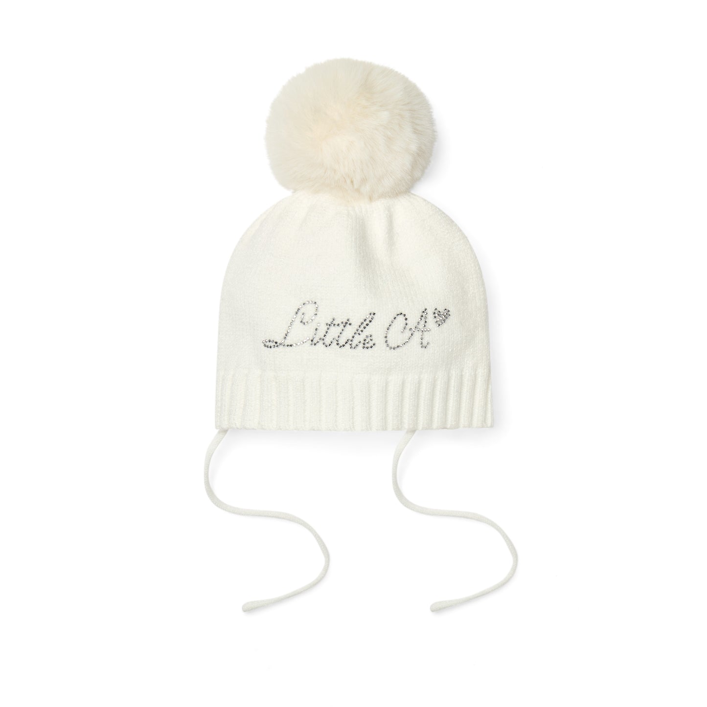 PRE ORDER Little A Girls White Knitted Pom Pom Hat Diamond