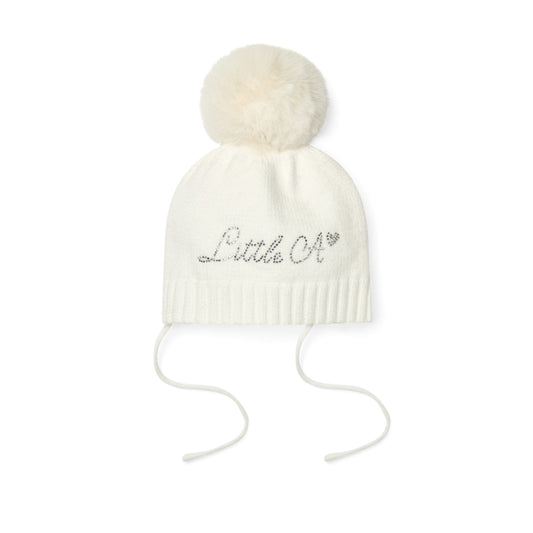 PRE ORDER Little A Girls White Knitted Pom Pom Hat Diamond