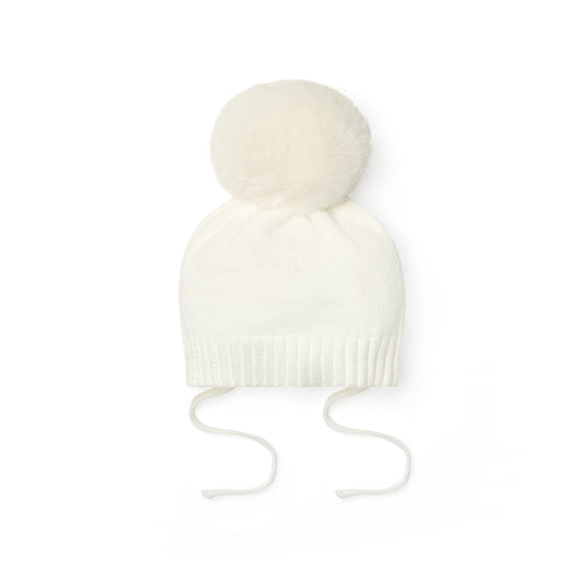 PRE ORDER Little A Girls White Knitted Pom Pom Hat Diamond