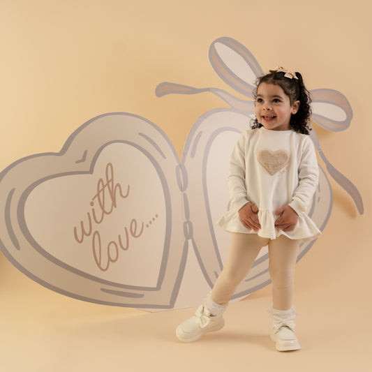 PRE ORDER Little A Baby White Fur Heart Legging Set Demi