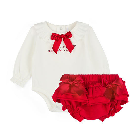 PRE ORDER Little A Baby Girls White Frilly Pant Set Eva