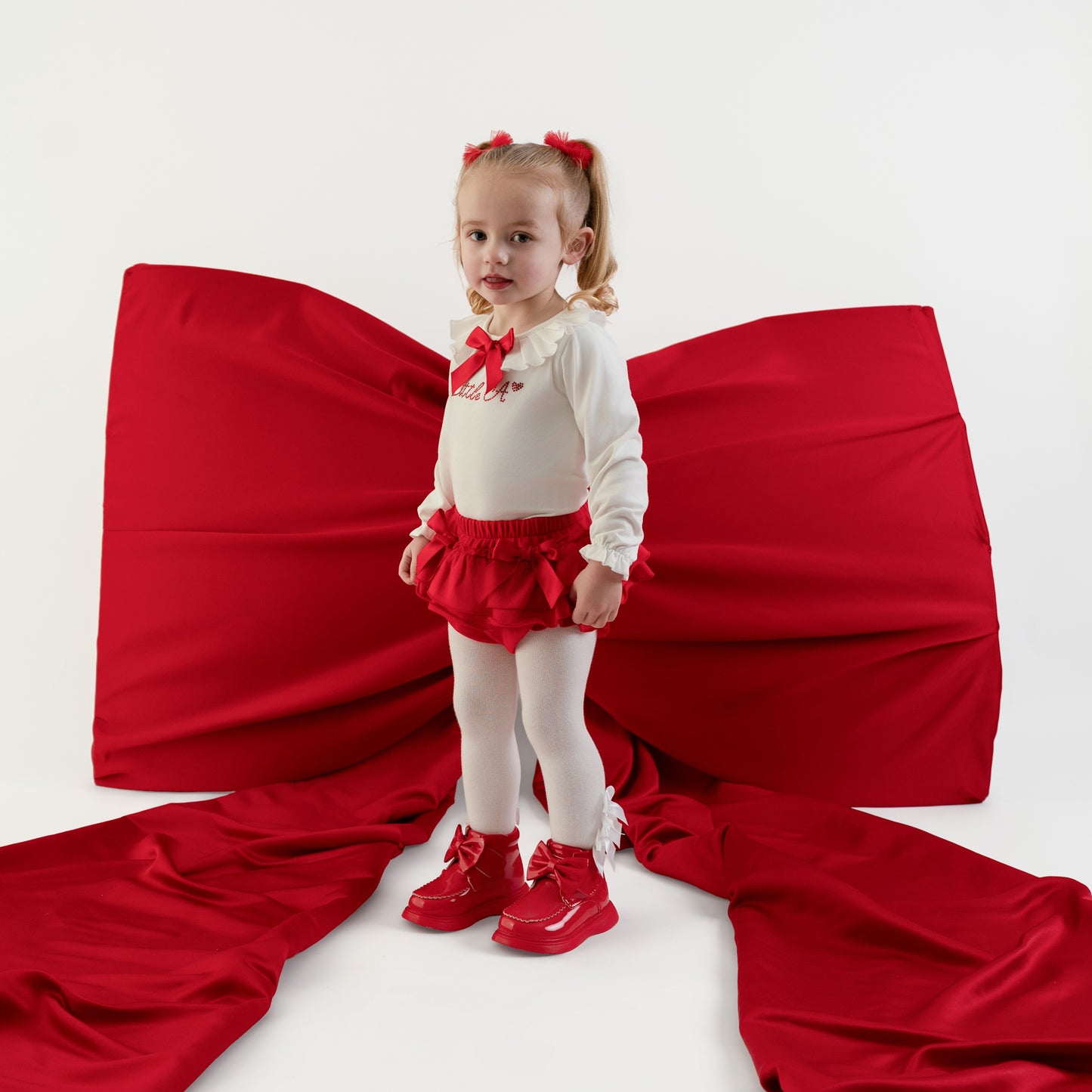 PRE ORDER Little A Baby Girls White Frilly Pant Set Eva