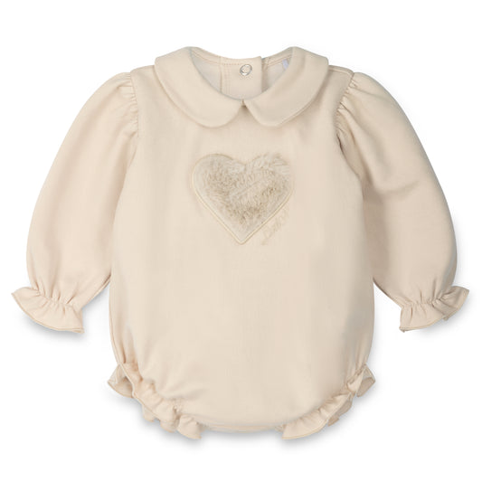 PRE ORDER Little A Baby Beige Fur Heart Romper Erin