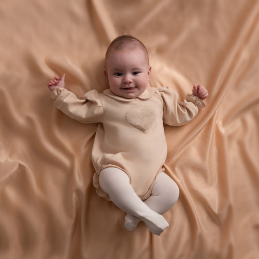 PRE ORDER Little A Baby Beige Fur Heart Romper Erin