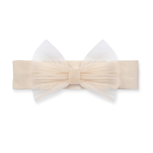 PRE ORDER Little A Girls Beige Tulle Bow Headband Elena
