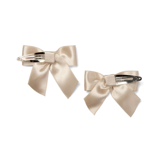 PRE ORDER Little A Girls Beige Satin Bow Hairclips Denver