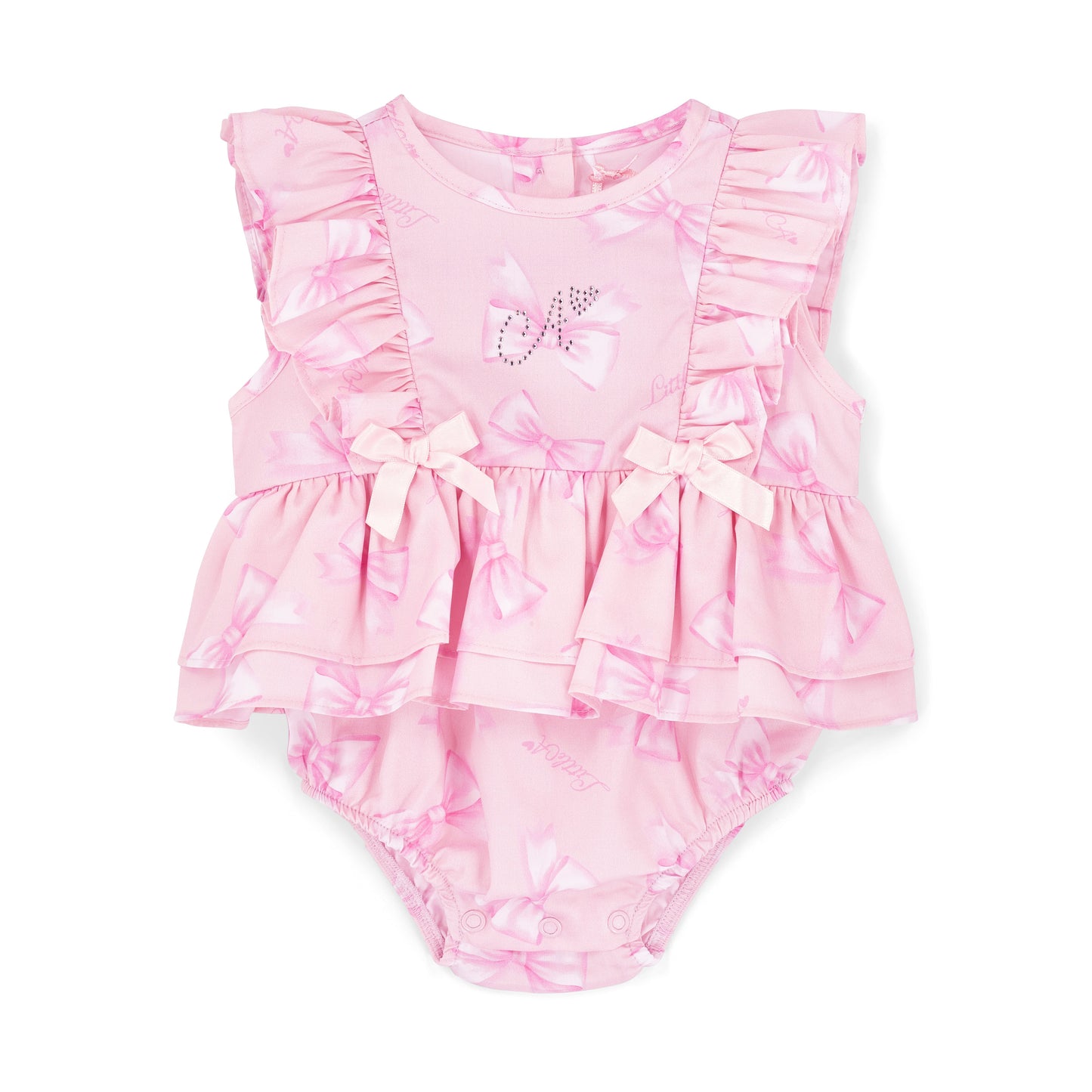 Little A Pink Bow Printed Romper Odessa