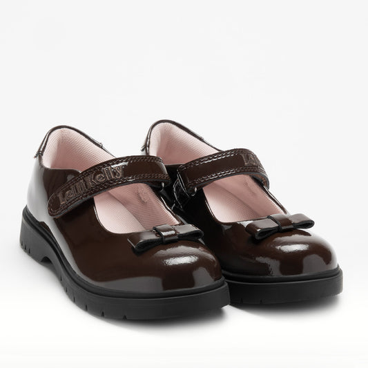 Lelli Kelly Brown Patent Bow School Shoes Jolie