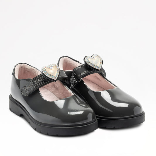 Lelli Kelly Grey Loveheart Patent School Shoes Sabrina