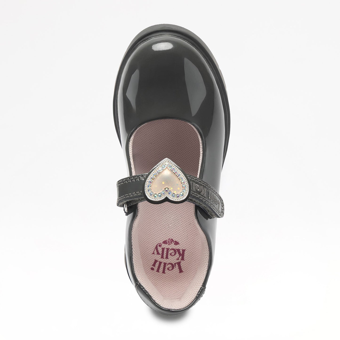 Lelli Kelly Grey Loveheart Patent School Shoes Sabrina
