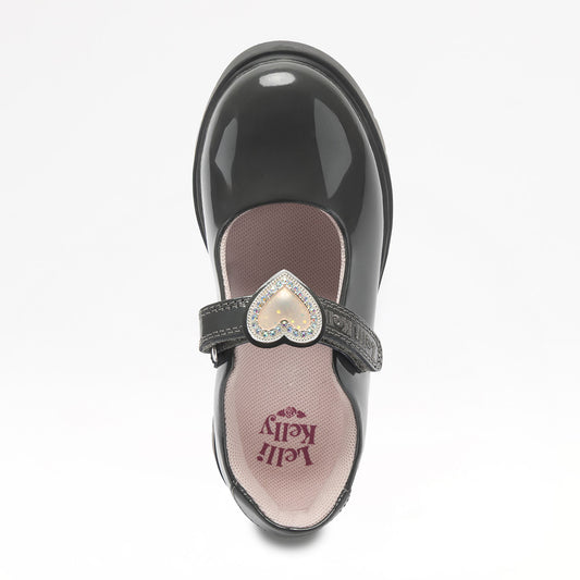 Lelli Kelly Grey Loveheart Patent School Shoes Sabrina