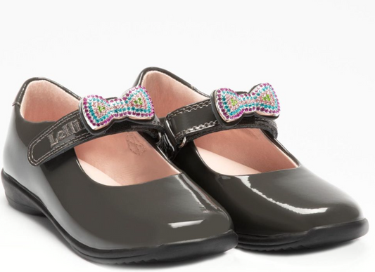 Lelli Kelly Grey Patent Sparkle Bow School Shoe Erin for girls 