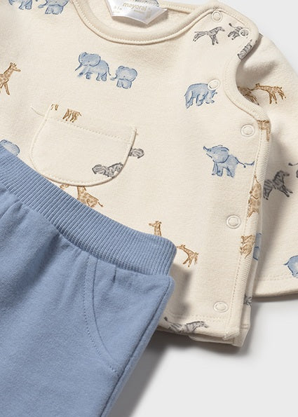 Mayoral Baby Boy Dusty Blue Animal Two Piece Set 2567