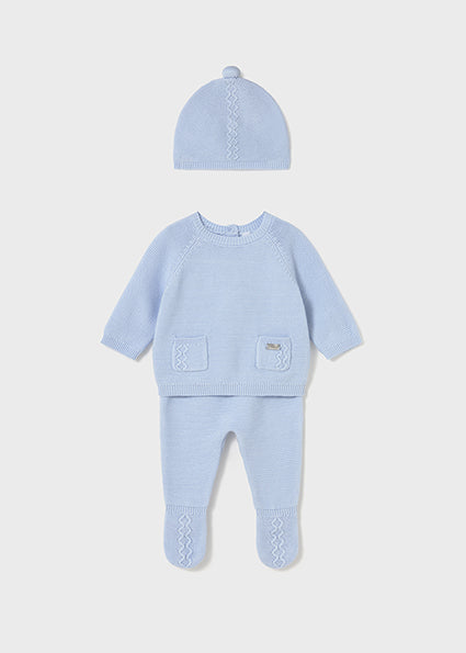 Mayoral Baby Boy Blue Knitted Two Piece Set and Hat 2564