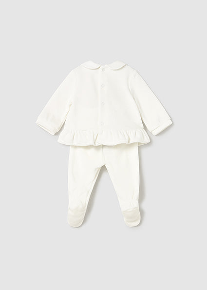 Mayoral Baby Girl White Velour Frilly Two Piece Set 2554