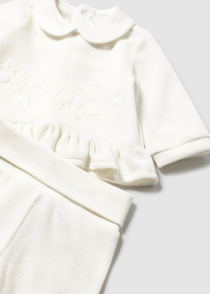 Mayoral Baby Girl White Velour Frilly Two Piece Set 2554
