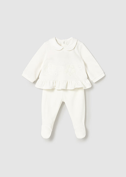 Mayoral Baby Girl White Velour Frilly Two Piece Set 2554