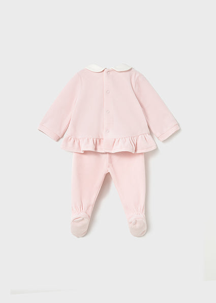 Mayoral Baby Girl Pink Velour Frilly Two Piece Set 2554