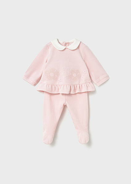 Mayoral Baby Girl Pink Velour Frilly Two Piece Set 2554