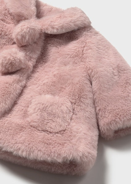Mayoral Baby Girl Pink Fur Pom Coat 2402