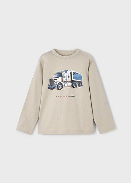 Mayoral Boys Beige Long Sleeved Truck T-Shirt 4085