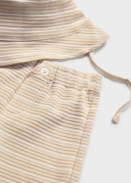 Mayoral Baby Boys Cream Stripe Short Set & Hat 1666