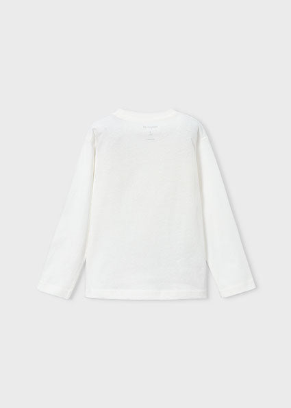 Mayoral Boys Off White Long Sleeved Truck T-Shirt 4085