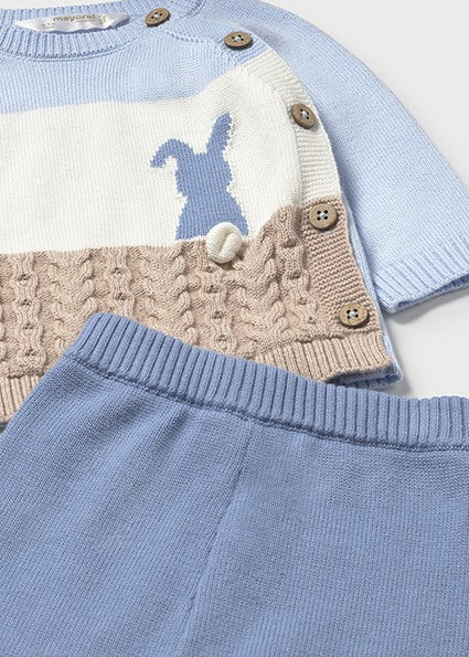 Mayoral Baby Blue Knitted Bunny Two Piece Set 2569