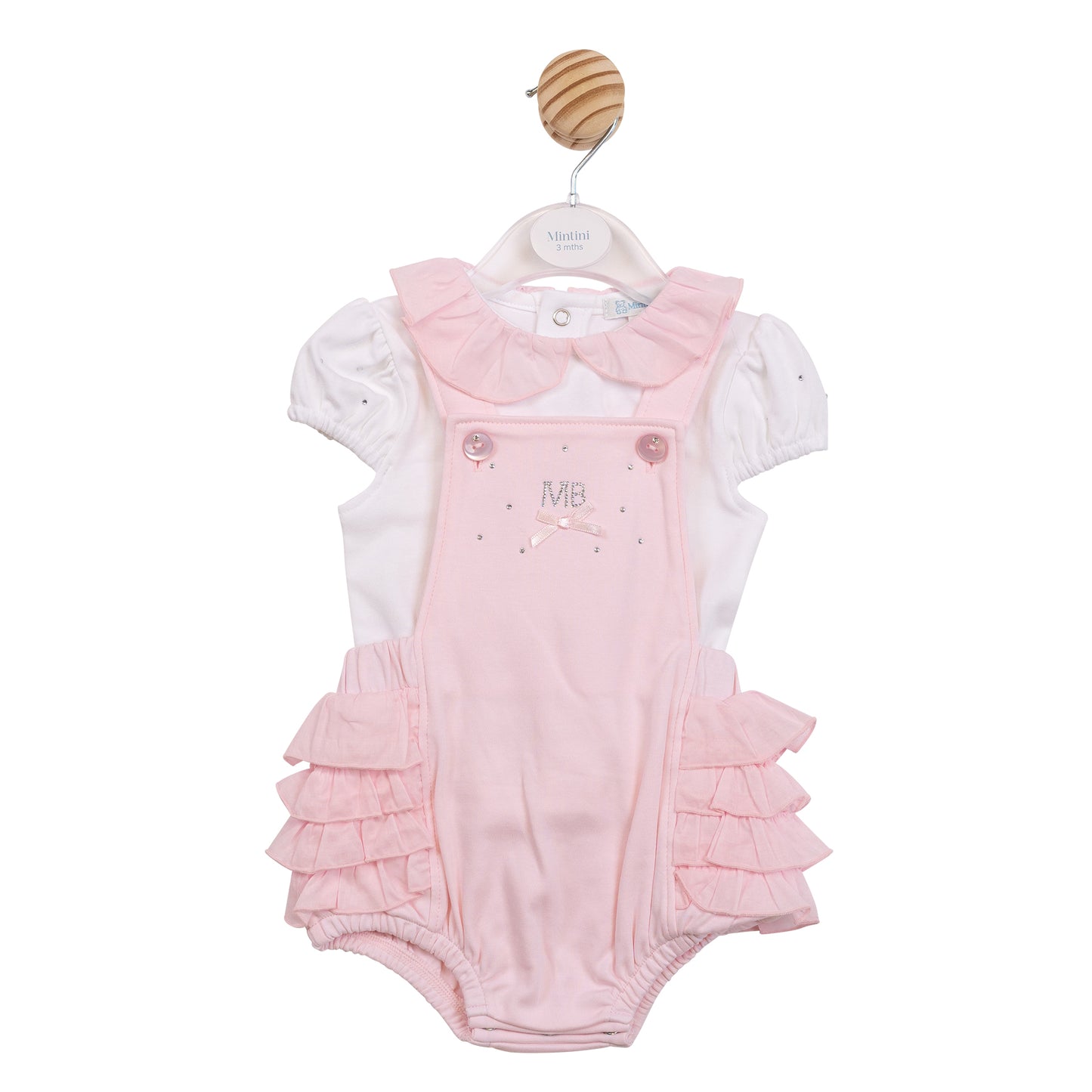 PRE ORDER Mintini Baby Girls Pink Ruffle Short Dungaree Set 7094
