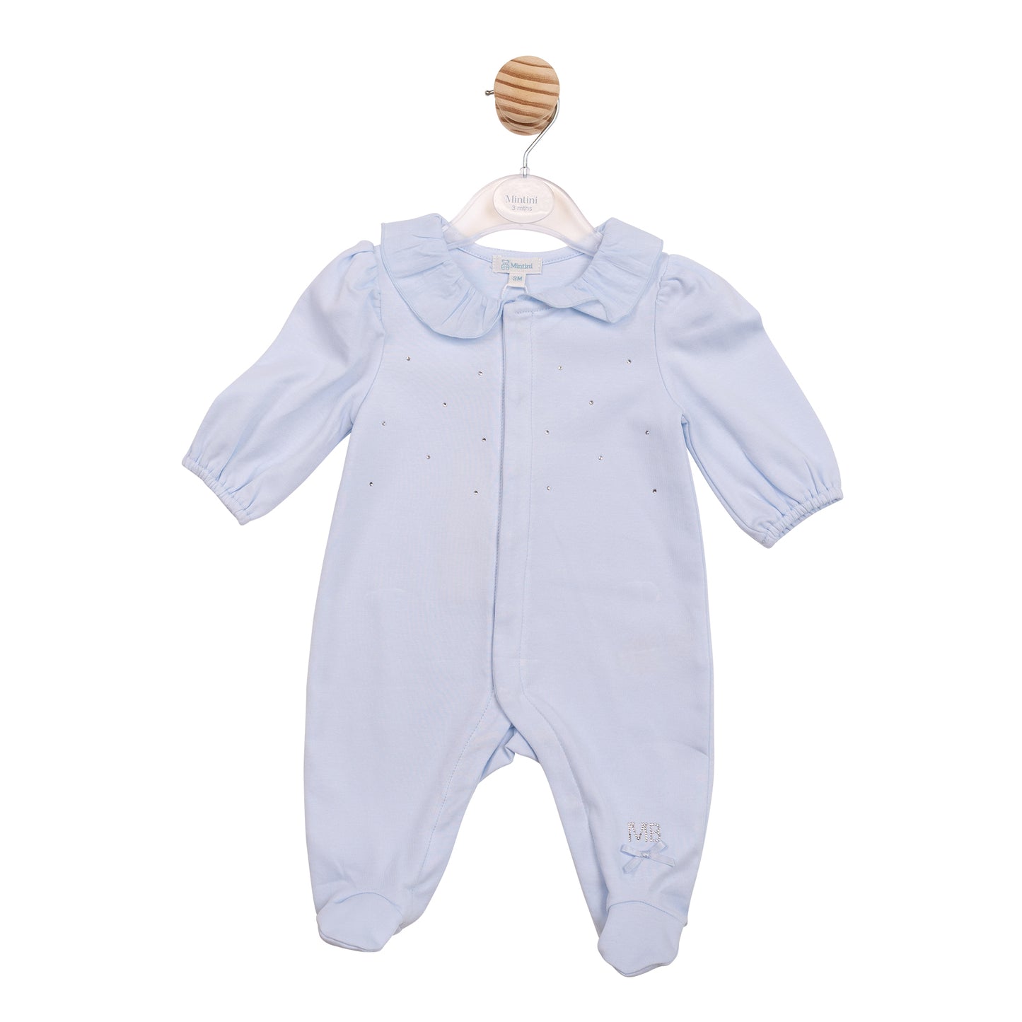 Mintini Baby Girls Blue Diamante Babygrow 7115