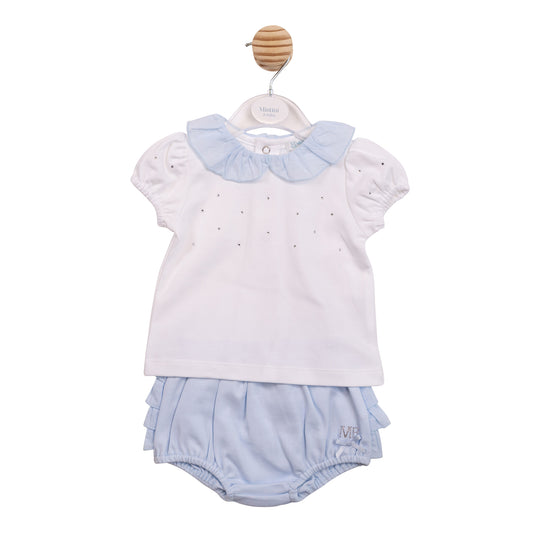 Mintini Baby Girl Blue Diamante Jam Pant Set 7119