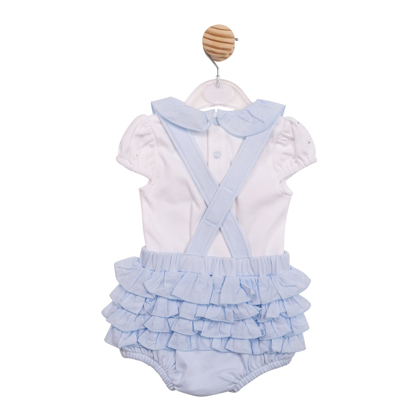 Mintini Baby Girls White & Blue Short Dungaree Set 7120