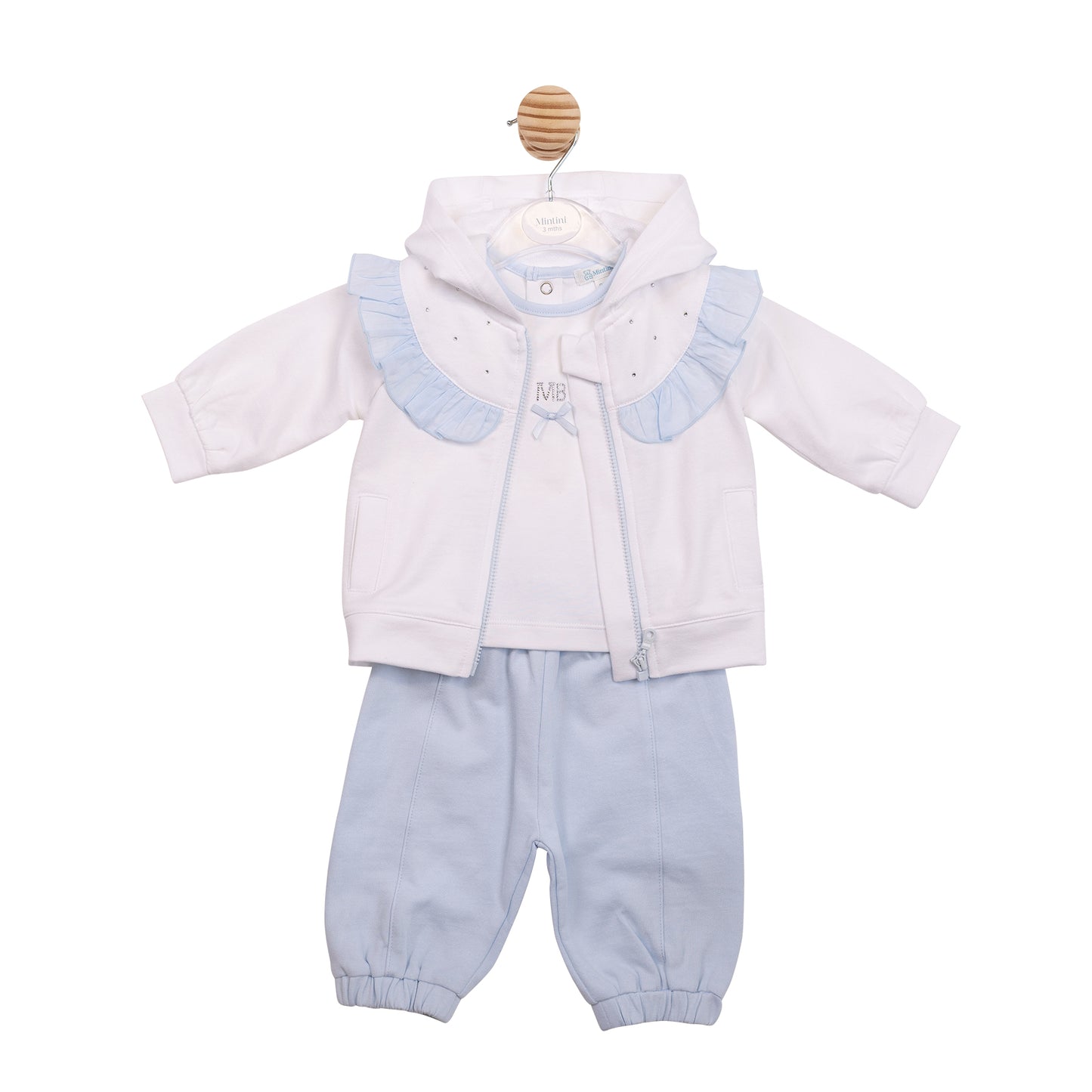 PRE ORDER Mintini Baby Girls White & Blue 3 Piece Tracksuit 7126